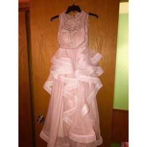 two piece pink prom dress
